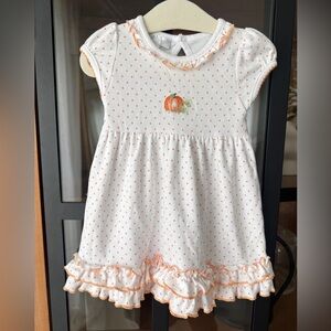 Magnolia Baby pumpkin embroidered ruffles pima dress baby girl fall thanksgiving
